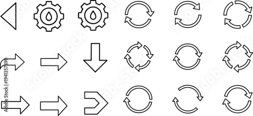 Arrow and refresh cycle line icons set, navigation direction vector collection