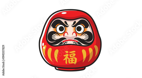 Japanese Daruma Doll Red Good Fortune Symbol with Kanji Character