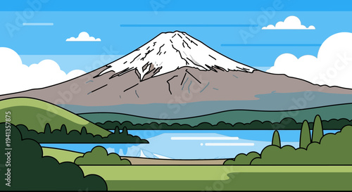 Majestic Mount Fuji Reflection in Calm Lake, Scenic Japanese Landscape