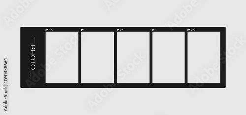 This film strip shows empty frames for adding images or art. It can be used in many creative projects and is useful for designers.