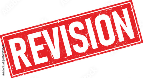 Red Distressed Rubber Stamp with Revision Text Isolated on White Background