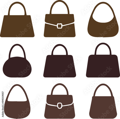 Women Handbag Silhouette Icon Set