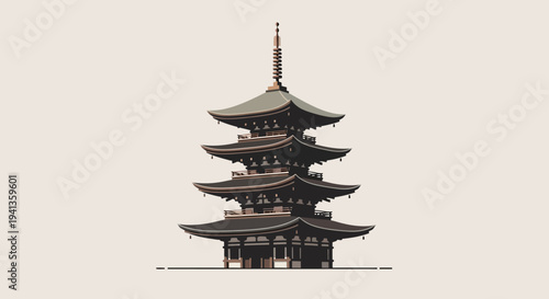 Iconic Japanese Pagoda Architecture, Traditional Five-Story Temple Tower