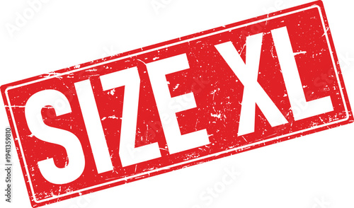 Red Distressed Rubber Stamp Featuring SIZE XL Text on Transparent Background