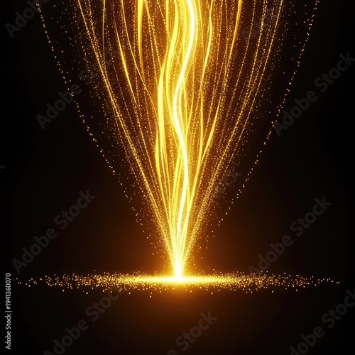 Expansive, luminous abstract background featuring an endless flow of brilliant golden energy and glowing light particles on a deep void, luminous, radiant, abstract