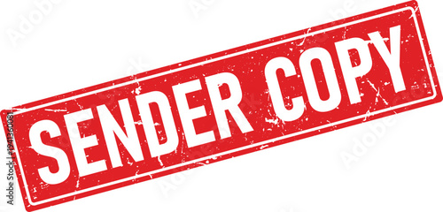 Rectangular Red Sender Copy Rubber Stamp with Distressed Texture on White Background