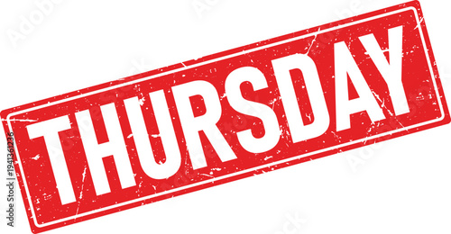 Red Distressed Thursday Text Rectangular Rubber Stamp on Isolated White Background