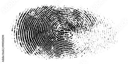 Grunge fingerprint texture abstract black and white thumbprint pattern. vintage distressed ink mark forensic identification retro grungy background design.
