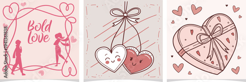 Romantic illustration banners for valentine celebration with cute heart characters vector