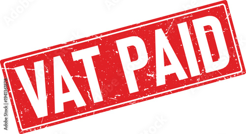 Rectangular Red Grunge Rubber Stamp with VAT PAID Text on White