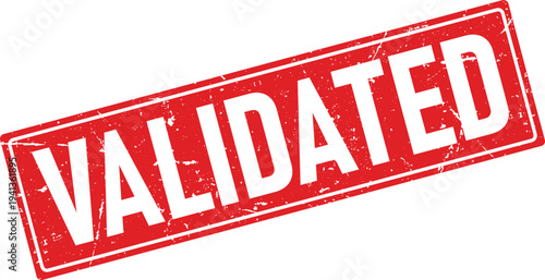 Red Distressed Rectangular Rubber Stamp with VALIDATED Text on White Background