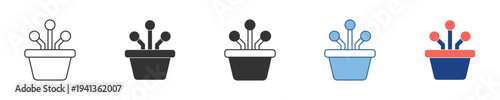 Modern graphic icons of potted plants, showcasing diverse styles. Ideal vector elements for UI/UX, web, and digital projects, symbolizing nature, growth, and decor