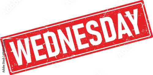 Rectangular Red Rubber Stamp with Wednesday Text on White Background