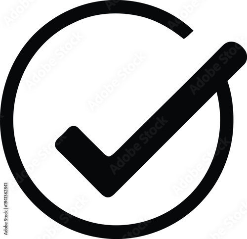 Illustration of black checkmark symbol in a circle for approval or confirmation