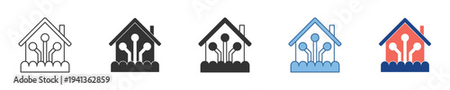 Collection of Smart Home Connectivity Icons Depicting Internet of Things Technology and Digital Automation Concepts for Modern Living and Future Residences