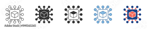 Digital education and artificial intelligence icon set, symbolizing smart learning, data acquisition, and machine intelligence development within interconnected networks