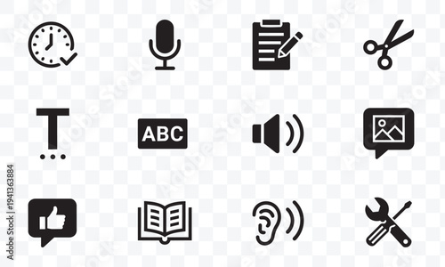 Essential Interface Icons Set Communication, Tools, Media, and Business Glyphs. Modern UI UX Vector Collection for Web and Mobile Apps