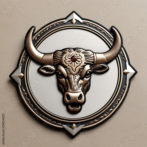 Majestic bull portrait isolated on black background, powerful and dominant animal symbol
