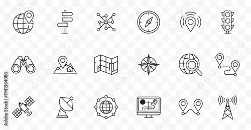 Navigation and Location Line Icon Set. Essential Vector Icons for Maps, GPS, Travel, Communication, Direction and Global Pinpointing