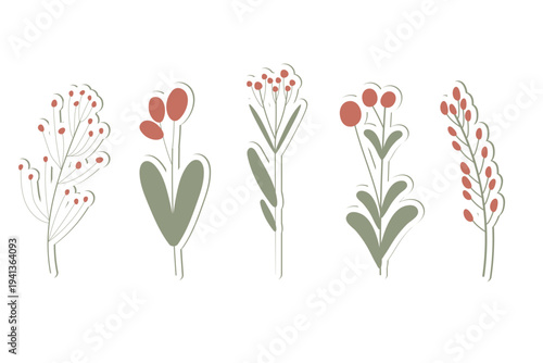 set of vector plant stickers in pastel color