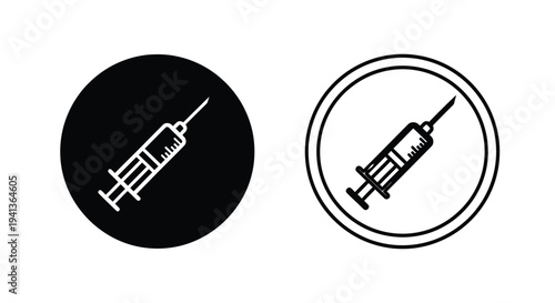 Two syringe icons one filled one outlined in circular frames