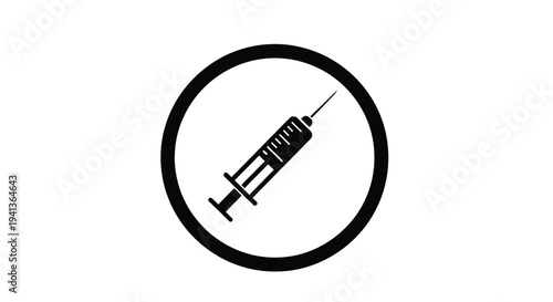 Simple black and white illustration of a medical syringe within a circle