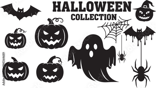 Halloween collection of spooky icons and symbols in black