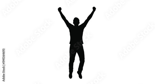 Silhouette of a person jumping with arms raised in celebration