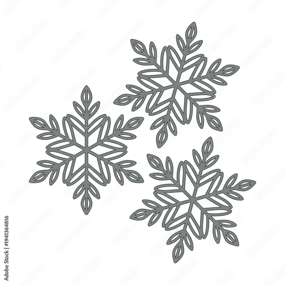 Fototapeta premium Elegant gray snowflakes on white background for winter designs