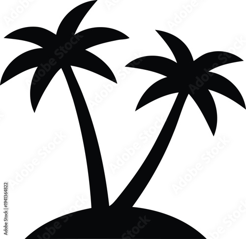 Illustration of two black palm trees on an island