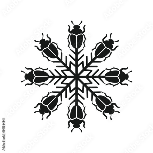 Unique snowflake design with beetles for winter or nature themes