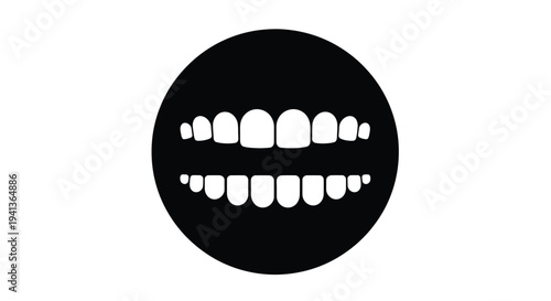 A simple black circle contains a white grinning set of teeth