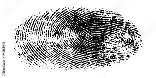 Grunge fingerprint texture abstract black and white thumbprint pattern. vintage distressed ink mark forensic identification retro grungy background design.