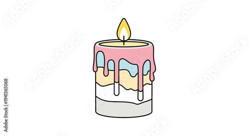 Colorful melting candle with dripping wax in a simple cartoon style