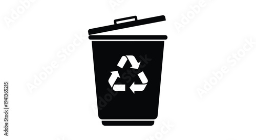 Simple black silhouette of a recycling bin with an open lid