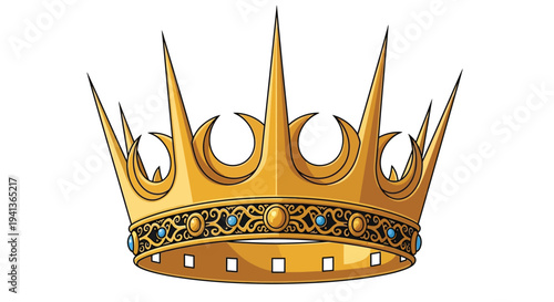 A golden crown with blue jewels isolated on a white background
