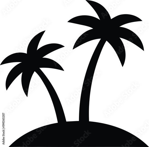 Illustration of black silhouette of two palm trees on a hill