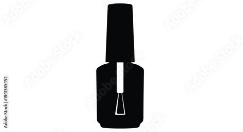 A simple black silhouette of a nail polish bottle with a brush
