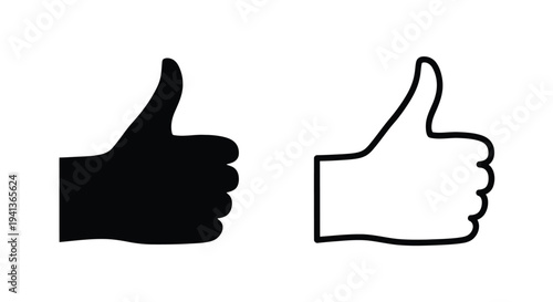 Two thumbs up icons one solid black and one with a white outline