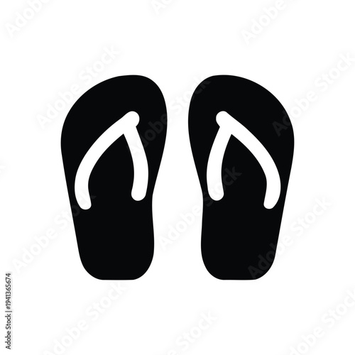 Illustration of a pair of black flip flops with white straps