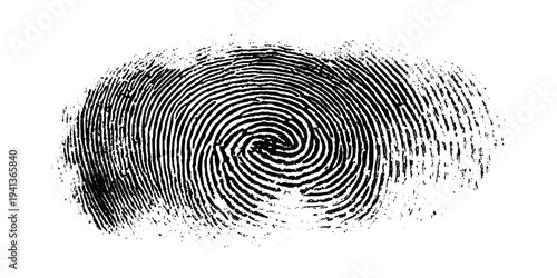 Grunge fingerprint texture abstract black and white thumbprint pattern. vintage distressed ink mark forensic identification retro grungy background design.