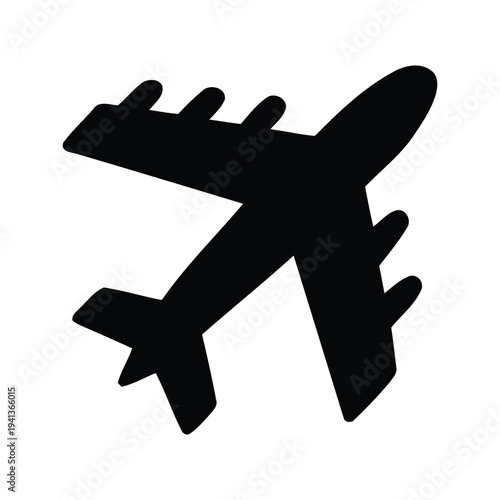 Illustration of black silhouette of a commercial airplane flying
