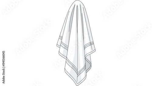 White hanging towel or fabric piece depicted in a clean line art style with subtle shading to show folds and texture against white backdrop.