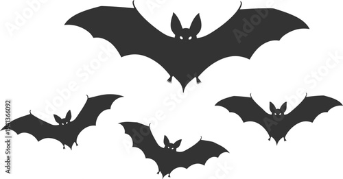 Black bat silhouettes flying on white background for halloween decor