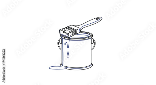 Simple line drawing of a paint can with a paintbrush resting on top