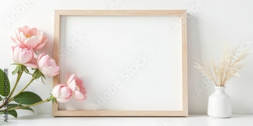 Elegant Light Pink Flowers and Simple Frame Mockup for Interior Design Inspiration