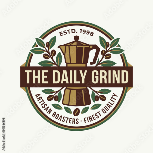 This logo reflects the essence of coffee culture with a traditional espresso maker, representing quality and craftsmanship in artisan coffee roasting since 1998.