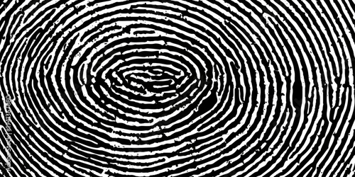 Grunge fingerprint texture abstract black and white thumbprint pattern. vintage distressed ink mark forensic identification retro grungy background design.