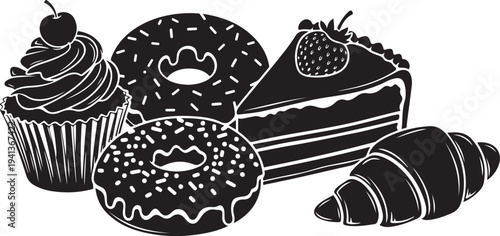 Delicious assortment of baked goods and sweet treats illustration