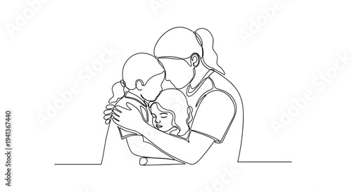 The volunteer hugs and calms the children